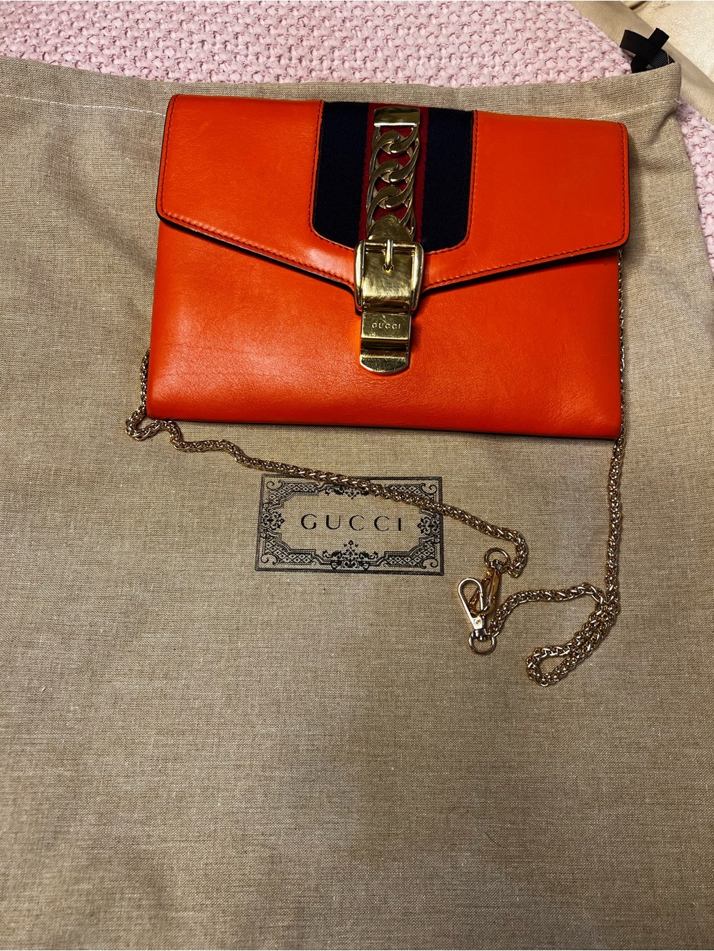 GUCCI Sylvie Bold Orange Wristlet/Shoulder Bag Authentic